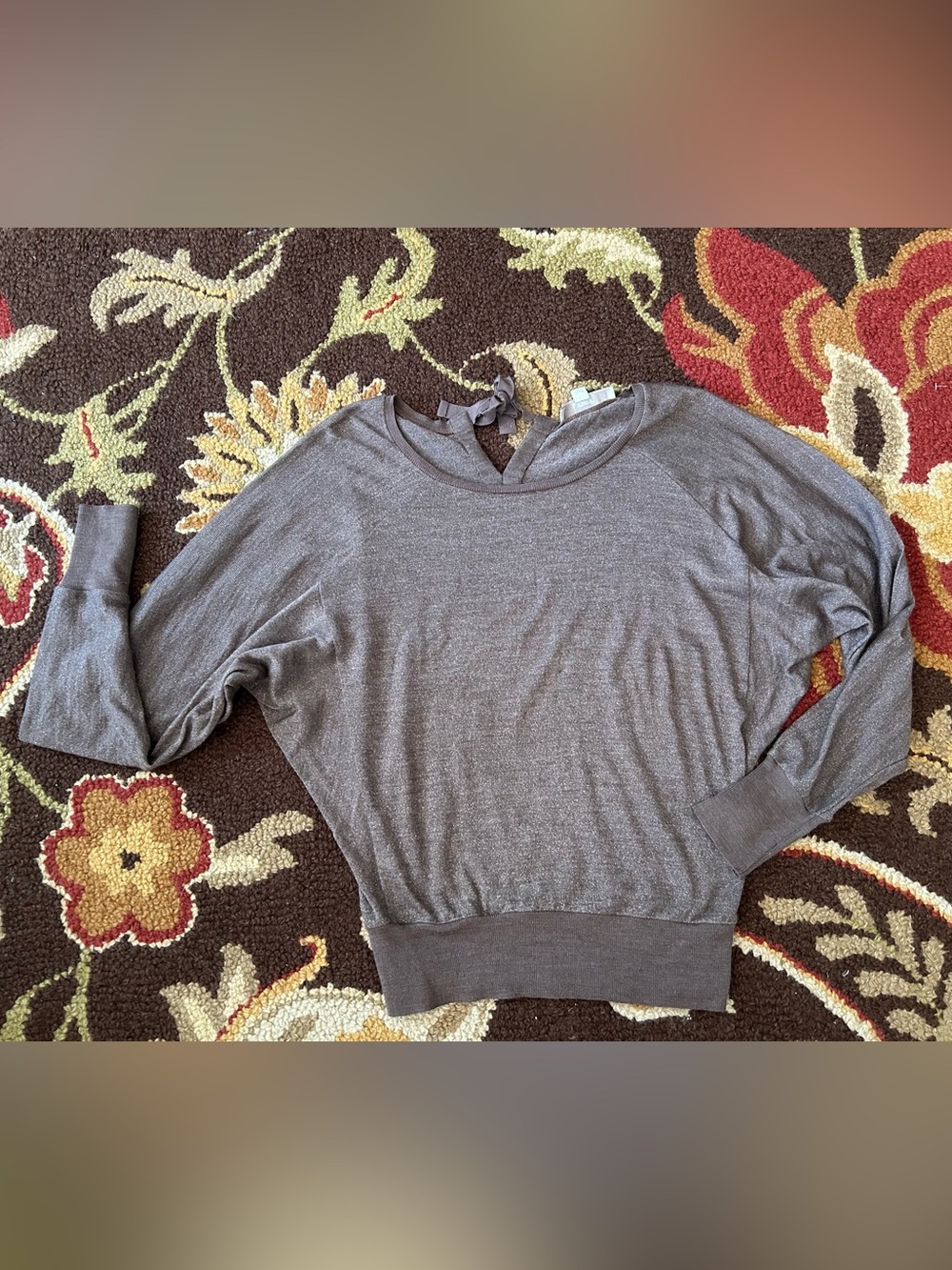 LOFT Women’s Brown Lightweight Pullover Sweater Gold Threads Dolman Sleeves